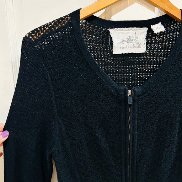 VTG Anthropologie Angel of the North Black Zip Cotton Peplum Cardigan Size S - Picture 2 of 6